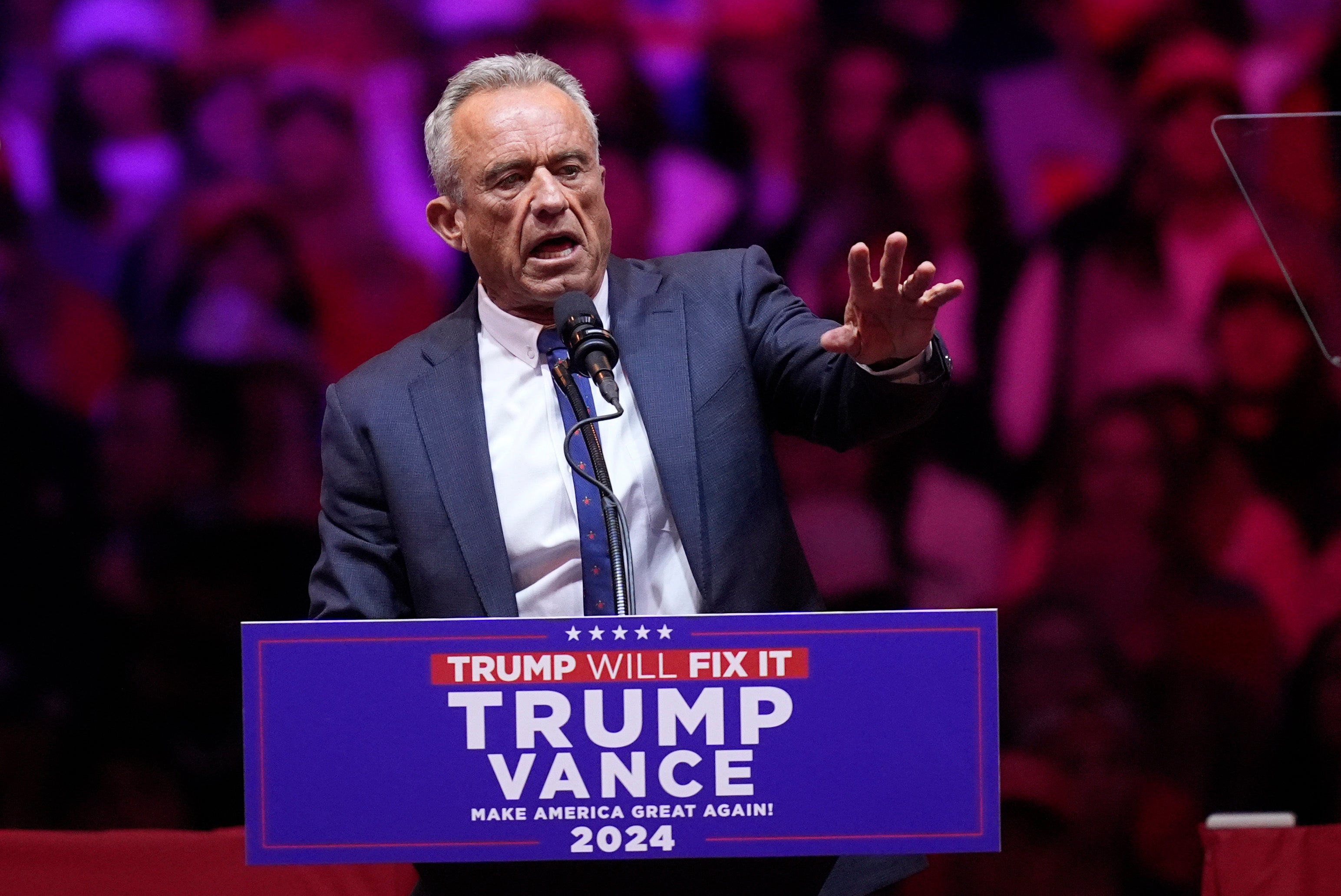 Robert F. Kennedy Jr., speaks at a campaign rally for former President Donald Trump at Madison Square Garden in New York City last month. Kennedy told supporters that Trump would give it to him 